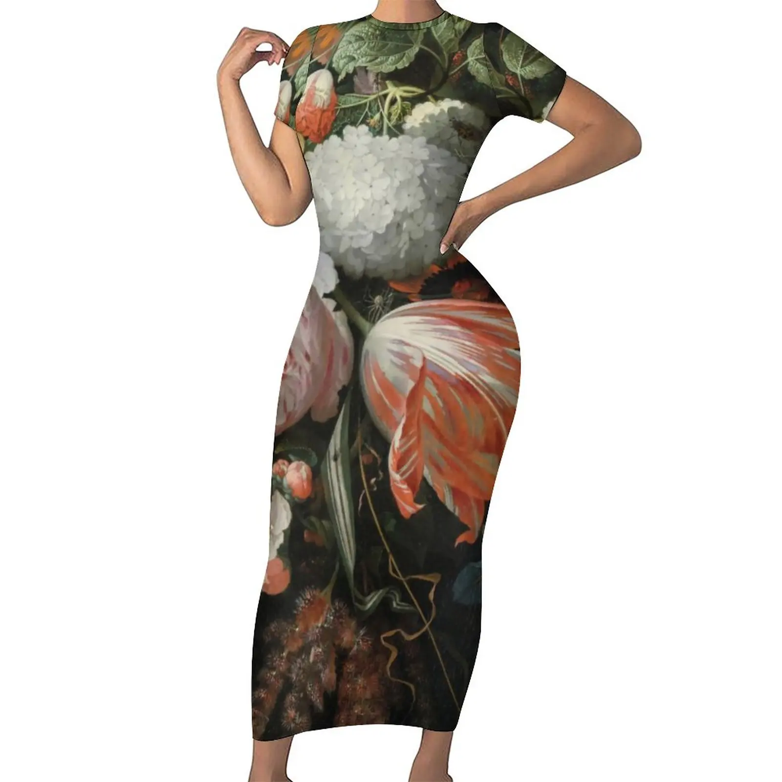 

Платье-макси с цветочным принтом, коротким рукавом и цветочным принтом