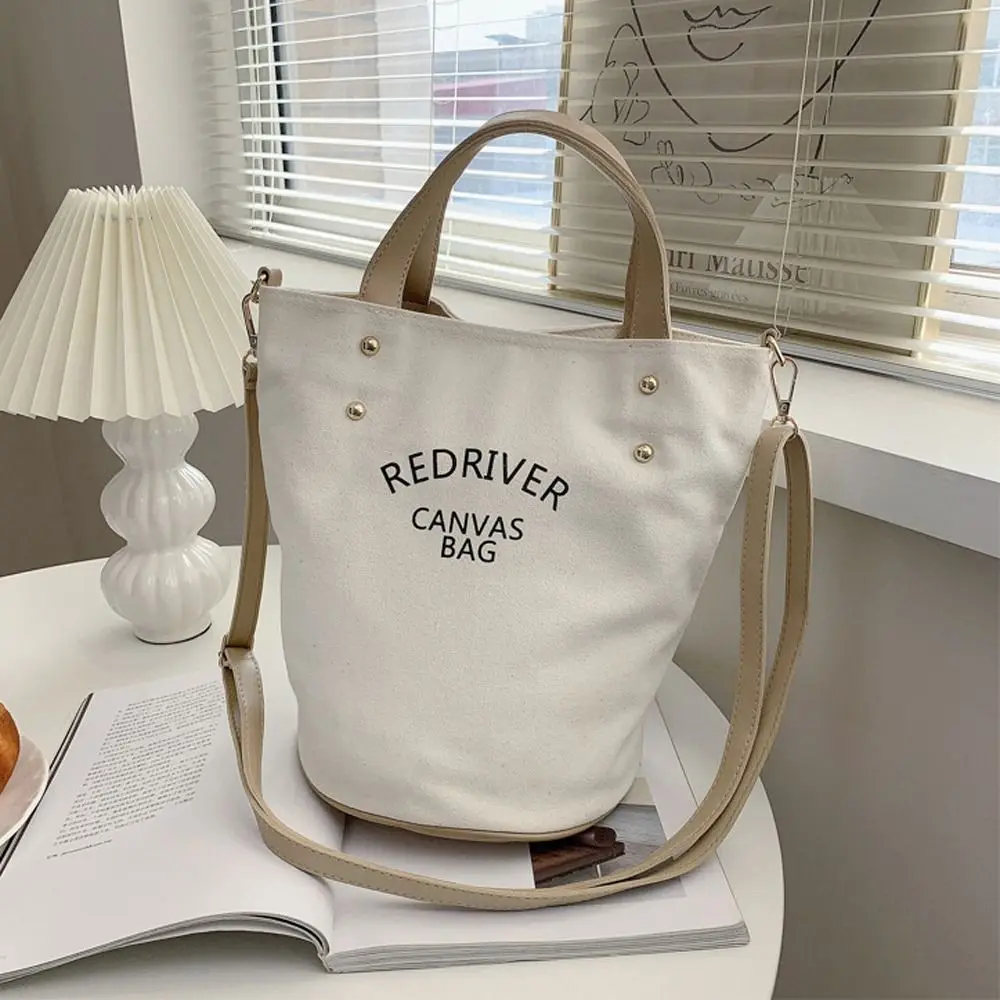 Ins Canvas Letter Bucket Crossbody Bags Shoulder Bag Ins Women Shopping Large Capacity Messenger Bag
