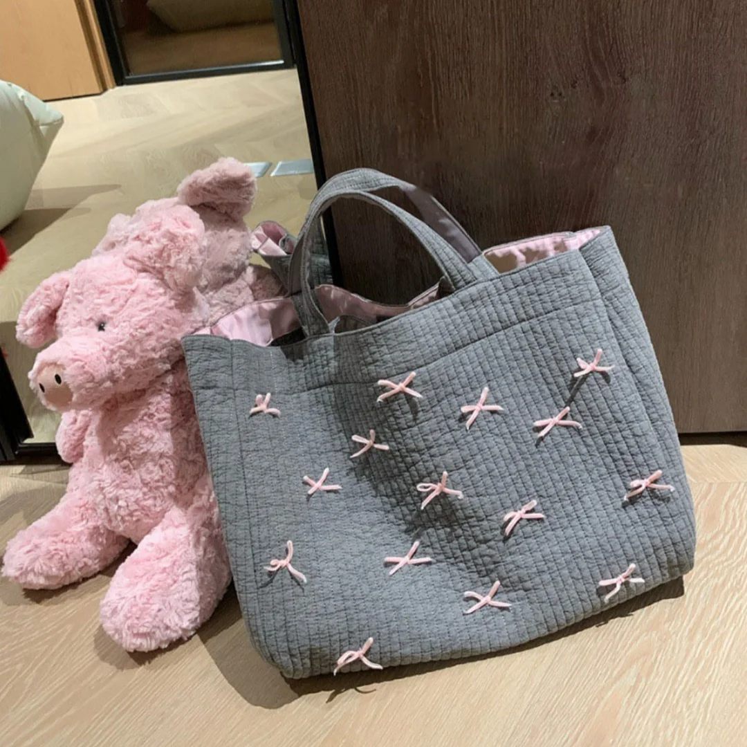 Сумка с бантом Холщовая большая сумка через плечо Нишевая модная