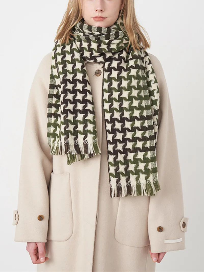 

Women Winter Houndstooth Tassel Large Scarf 2022 New Ladies Vintage All-Match Ladies Warm Shawl
