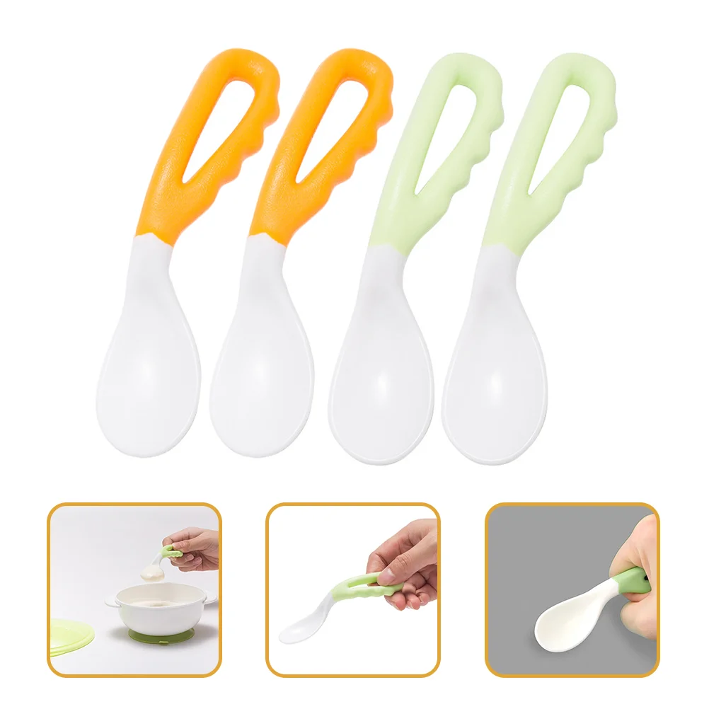 

4pcs Toddler Spoons Curved Baby Training Spoons Baby Tableware Toddler Utensils