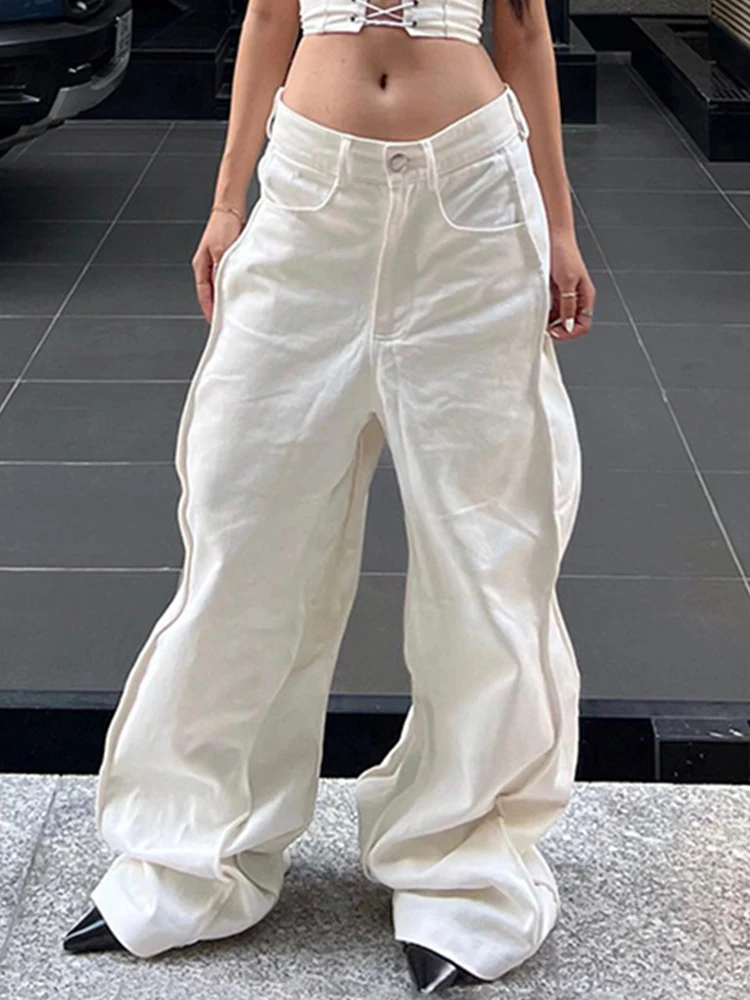 

Summer Fashion Denim Pants Multi-Sided Wave Aesthetics Vintage Drag Loose Jeans Street Low Waist Trousers Women 2023