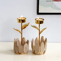 pastoral style gold wooden candle holder creative flower shape candle cup desktop ornament living room home decor candlestick