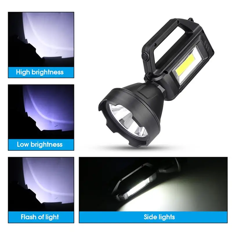 usb solar rechargeable flashlight phone charger super bright led portable spotlights life waterproof searchlight cob lamp free global shipping