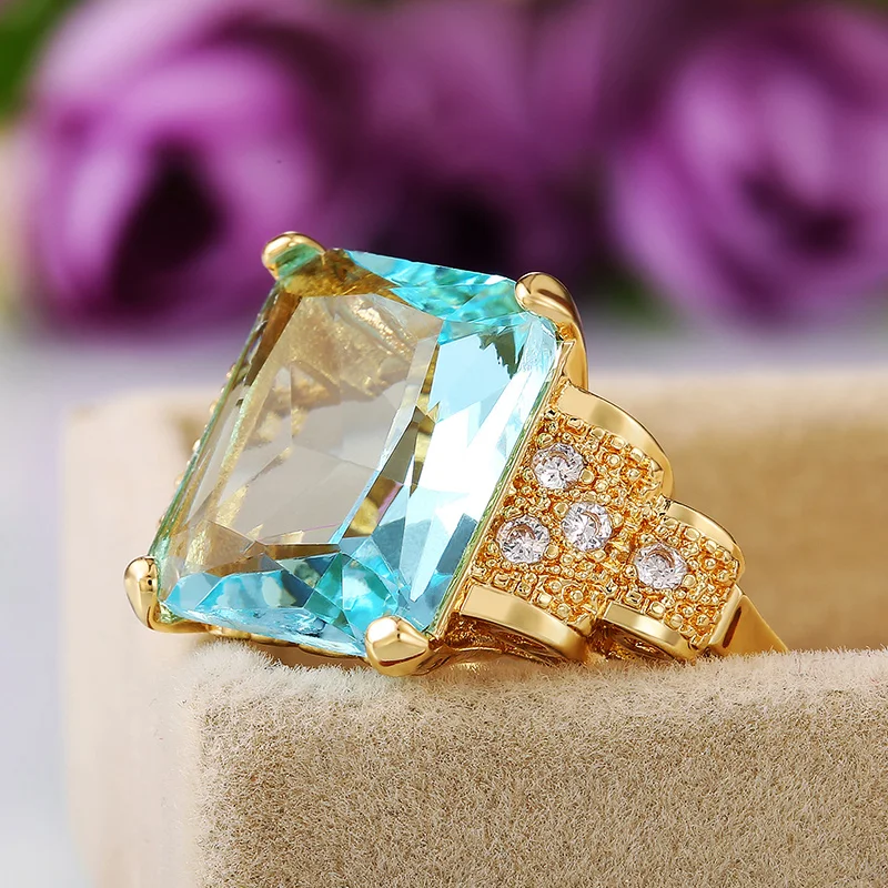 

Gorgeous Big Square Stone Women Finger Rings for Wedding Party Gold Color Noble Accessories Elegant Female Trendy Jewelry