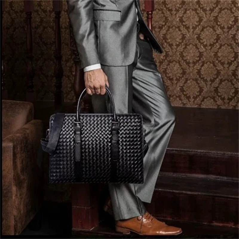 Fashion Men Women's 100% Genuine Leather Briefcase Bag Business Handbag Male Laptop Shoulder Bags Tote Computer Female Briefcase