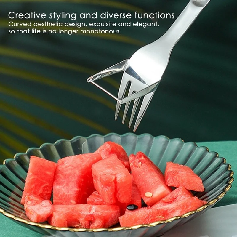 

Stainless Steel Watermelon Cut Portable Fruit Fork Slicing Knife Household Kitchen Multifunctional Gadgets Kitchen Accessories
