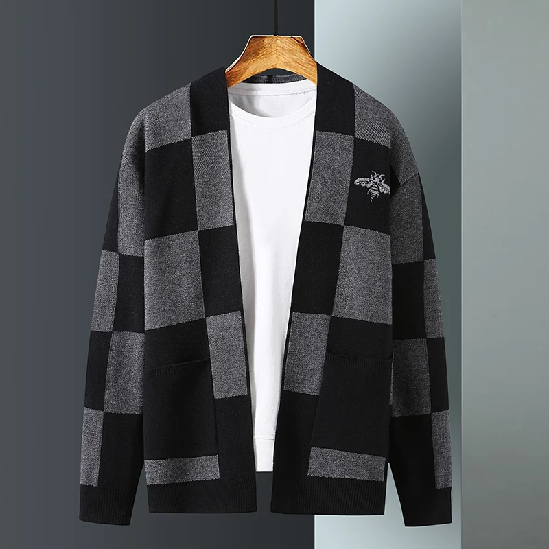 

Повседневный мужской кардиган с голубыми пчелами, высококачественный вязаный свитер в британском стиле, трендовый дизайнерский брендовый ...