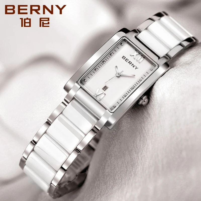 BERNY Women Watches Tank Luxury Ceramics Quartz Watch Ladies Waterproof Rose Gold Bracelet Watch Women 2022 Reloj Mujer Elegante enlarge