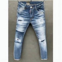 dsquared2 mens skinny jeans with ripped holes and elastic paint spray blue stitching beggar pants dsq069