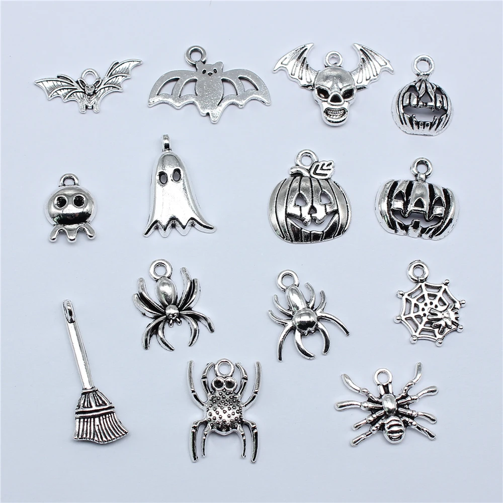 20pcs Halloween Charms For Jewelry Making Ghost Pumpkin Witch Spider Bat Pendants DIY Findings Tibetan Jewelry