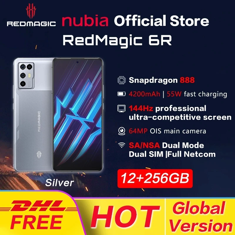 

Global Version Nubia RedMagic 6R Gaming Smartphone 12GB RAM 256GB 6.67'' Snapdragon 888 Octa Core 64MP Quad Camera Red Magic 6R