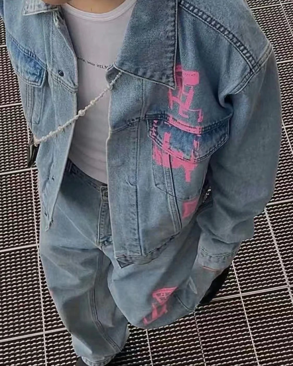 

New Fluorescent Graffiti Vintage Denim Jacket Spring Autumn Men Fashion Clothing High Quality Bomber Jacket