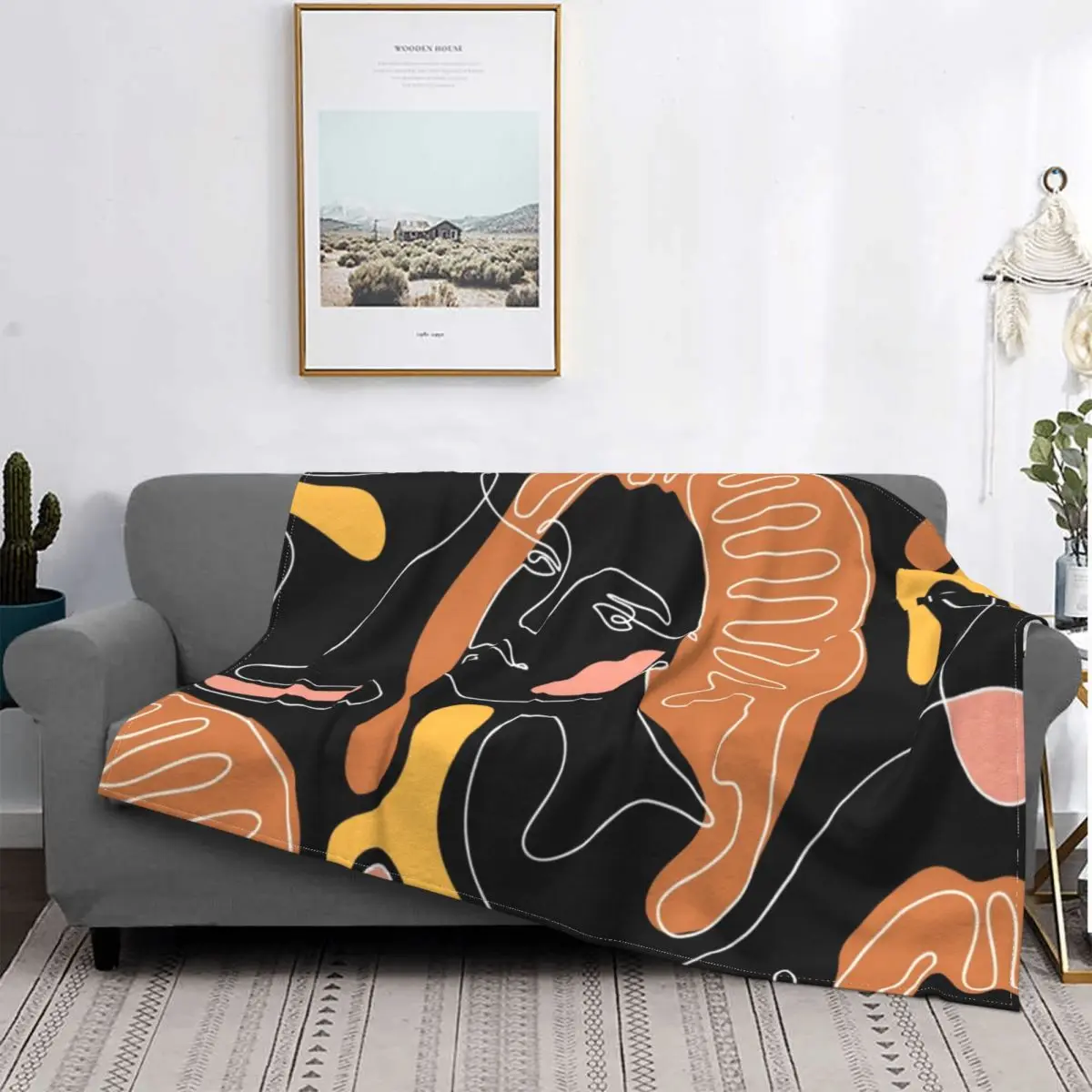 

One Line Face Abstract Blankets Flannel Decoration Multifunction Soft Throw Blanket for Home Travel Bedspreads