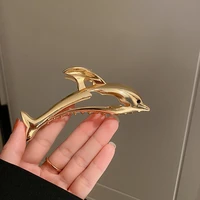 new women elegant gold color dolphin shape metal hair claw lady solid color hair clip headband hairpin fashion hair accessories