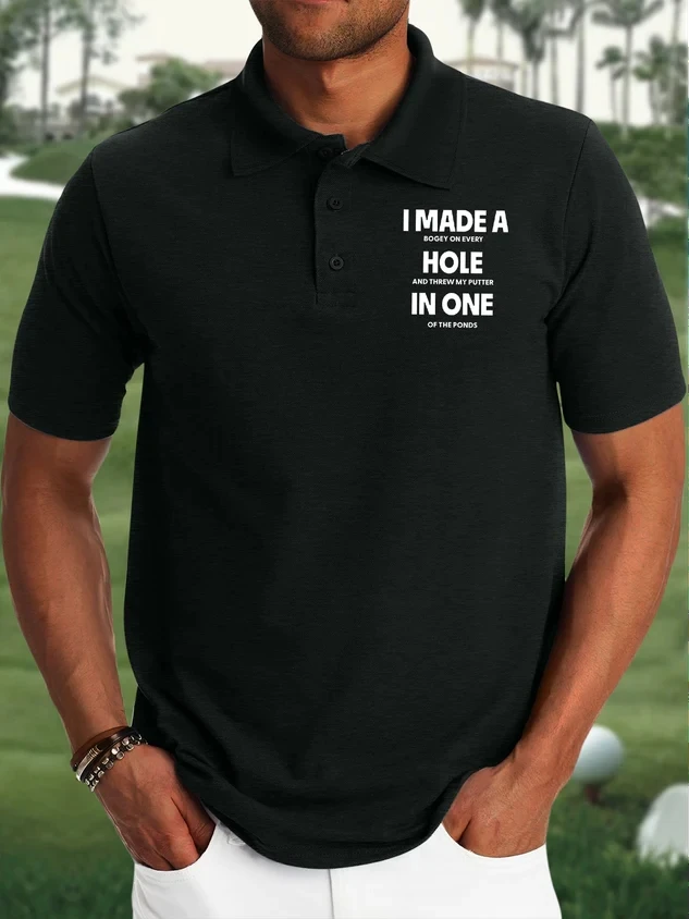 

Men's I Made A Bogey On Every Hole And Threw My Putter Printing Golf Polo Collar Urban Text Letters Regular Fit Polo Shirt
