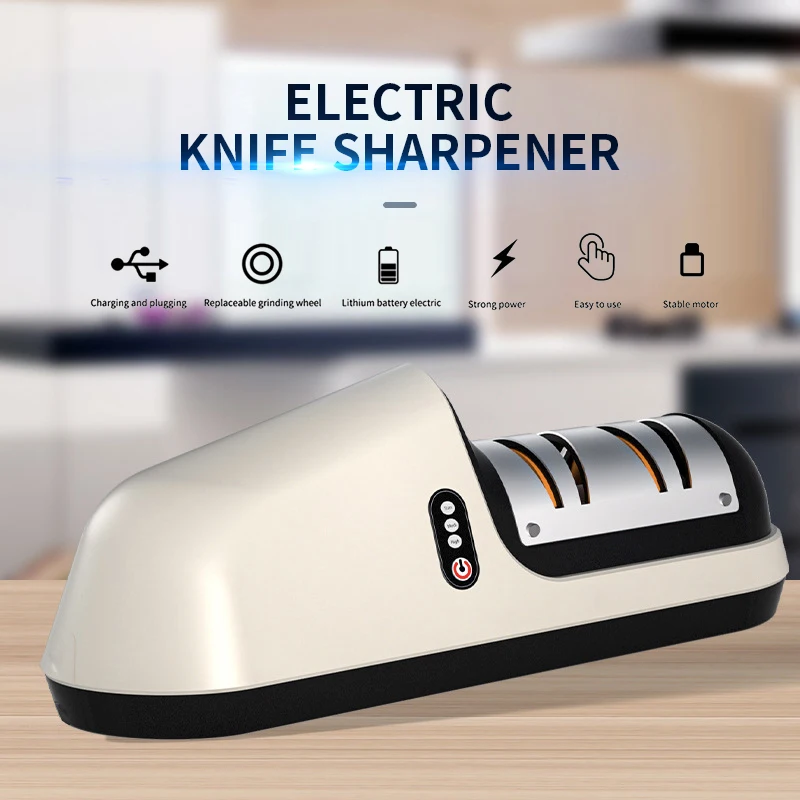 

Professional Electric Knife Sharpener USB Charging Household Sharpener 2 Grinding Level 3-speed Kitchen Knife Blade Sharpener