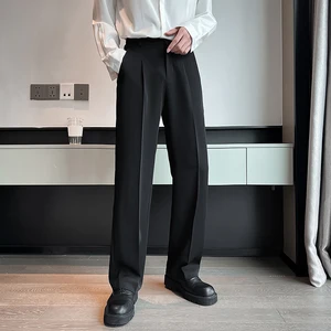 Imported New Men Suit Pants Solid Full Baggy Casual Wide Leg Trousers Black White High Waist Straight Bottoms