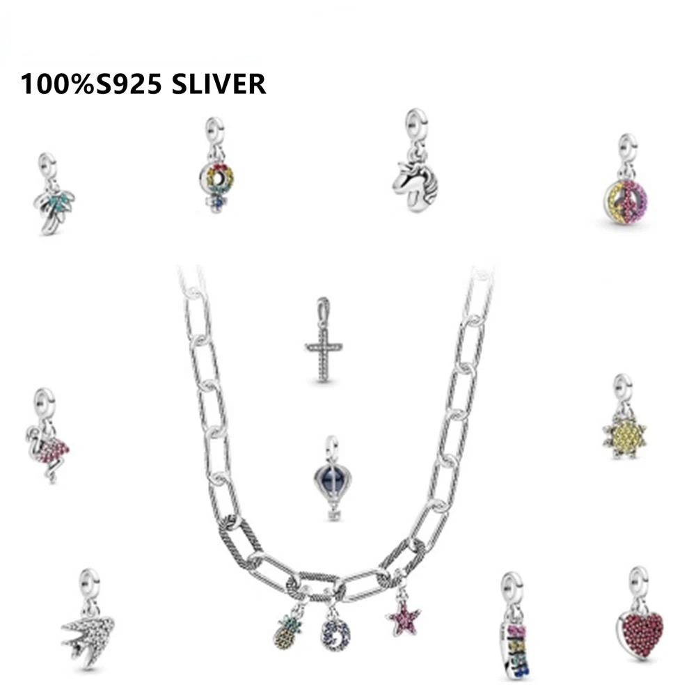 

New Me Series Chain Necklace Authentic 100% 925 Sterling Silver Fit Pandoraer Me Series Charms DIY Women Jewelry Beads Gift