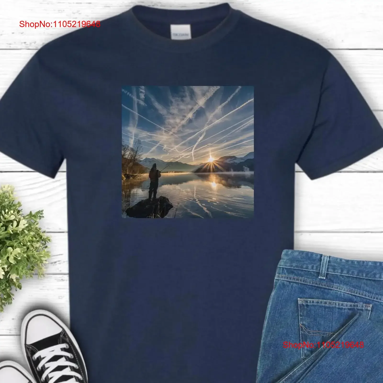 Фото Футболка Fishing Chemtrails для рыбаков, любителей природы и активного отдыха, хлопковая, экологичная, винтажная, с эффектом потертости, в стиле стритвир №1
