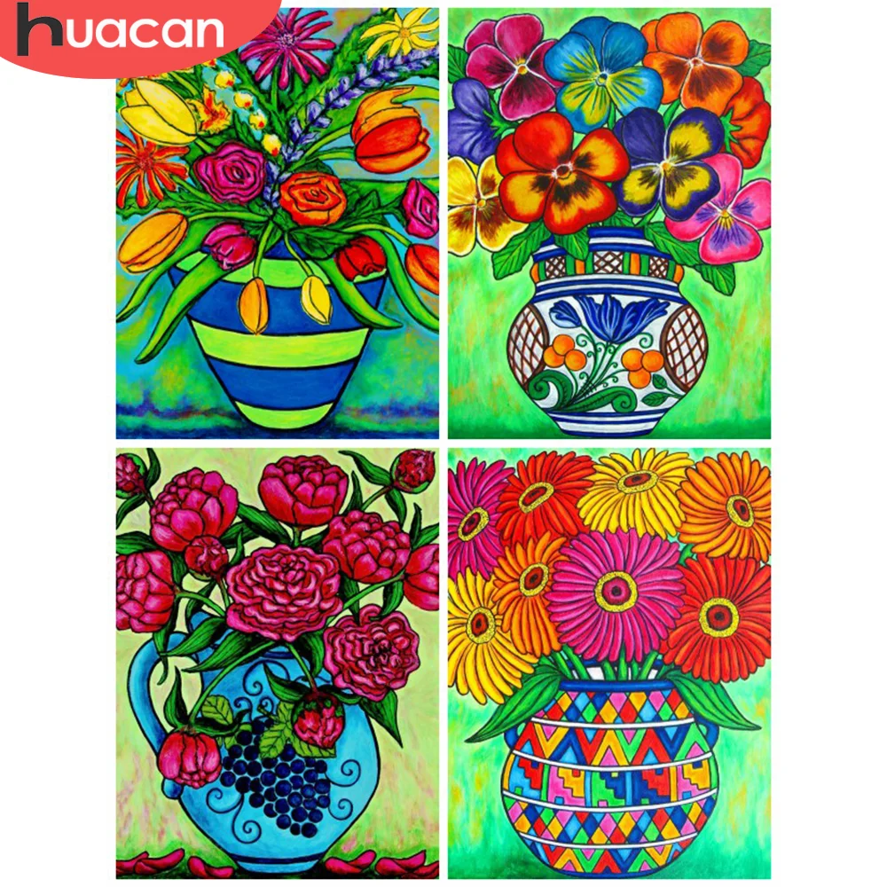 HUACAN 5D DIY Diamond Painting Flower Vase Mosaic Cartoon Full Square Drill Embroidery Needlework Wall Art Home Decor |