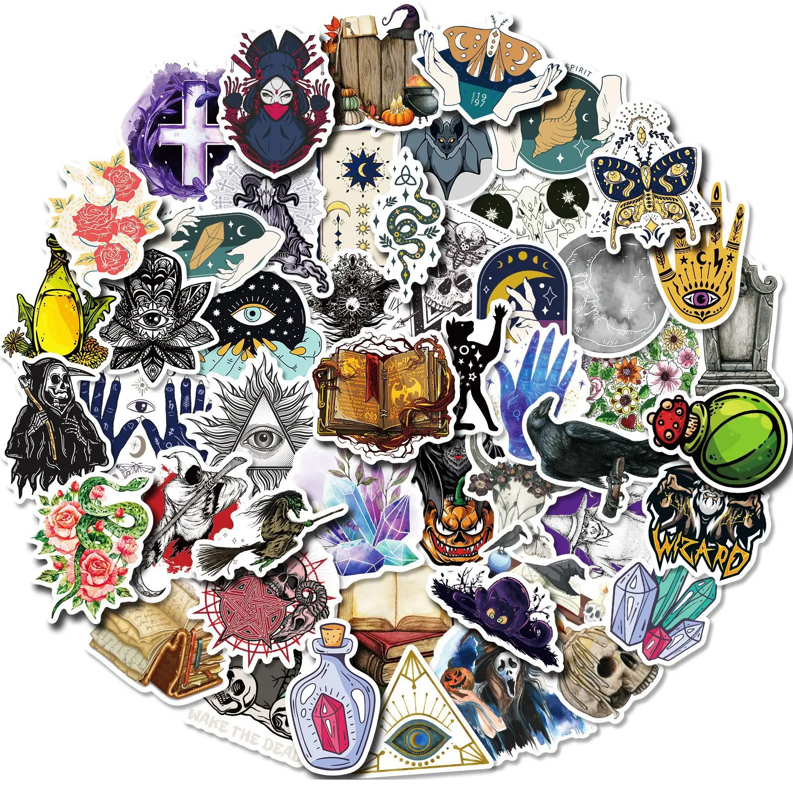 

50pcs Medieval Magic Sticker New Witch Black Magic Sticker DIY Notebook Hand Account Sticker Art Supplies Waterproof Laptop Skin