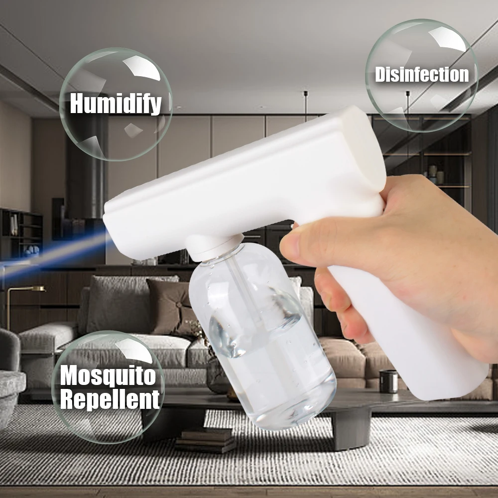 

Atomization Disinfection Fog Machine Portable Electric Nano Sterilizer Sprayer Blue Light Spray Gun USB Rechargeable 300ML