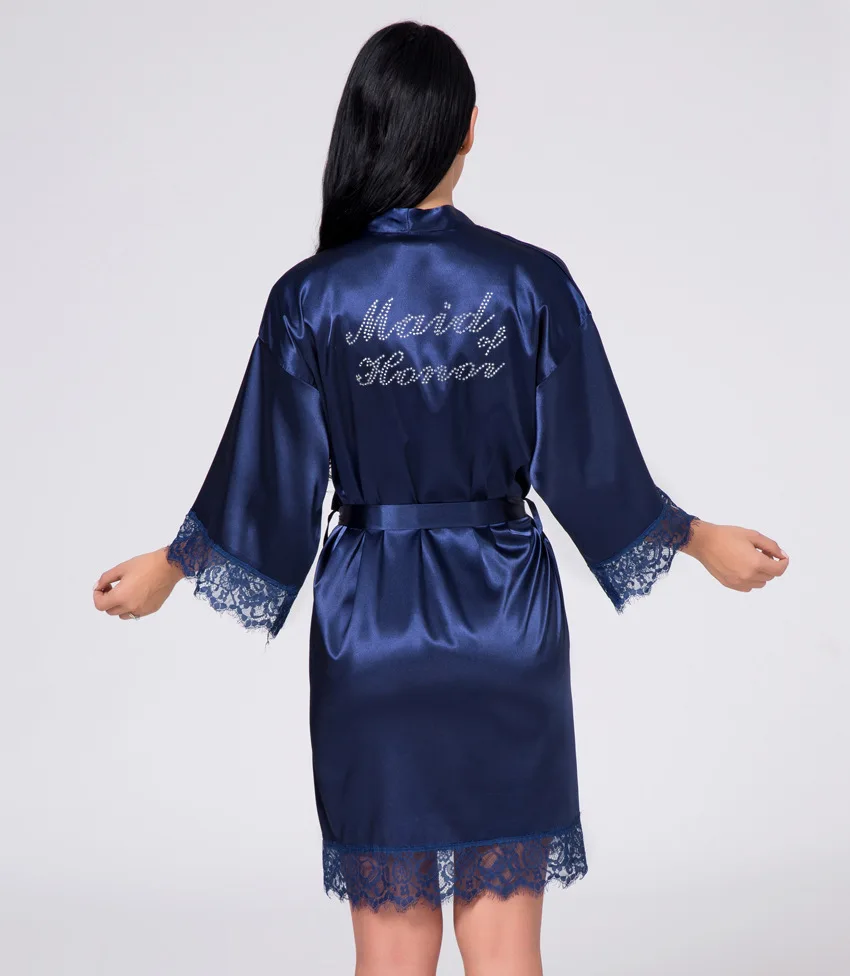 

Hot Drill Maid Of Honor Kimono Bathrobe Robe Sexy V-Neck Nightgown Home Dressing Gown Casual Satin Sleepwear Intimate Lingerie