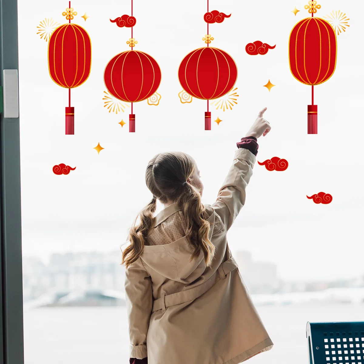 

Наклейка на окно с красными фонарями на китайский Весенний фестиваль, Новогодняя наклейка на окно, «сделай сам», наклейки на стену с фонарям...