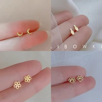s925 silver gold color moon flower stud earring for women elegant simple korean fashion perforation small ear stud jewelry gifts