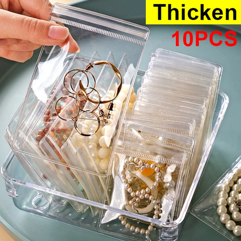 

10pcs PVC Self Sealing Jewelry Organizer Bags Thicken Clear Anti-Oxidation Earring Necklace Packaging Storage Bag Reusable Punch