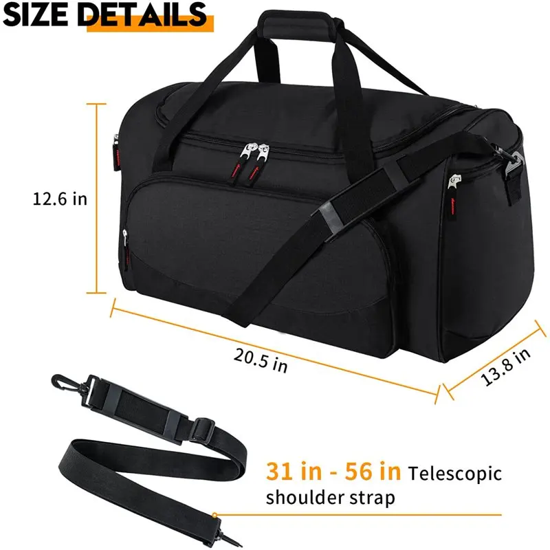 55L Collapsible Large Gym Sport and Travel Duffle Bag,Black