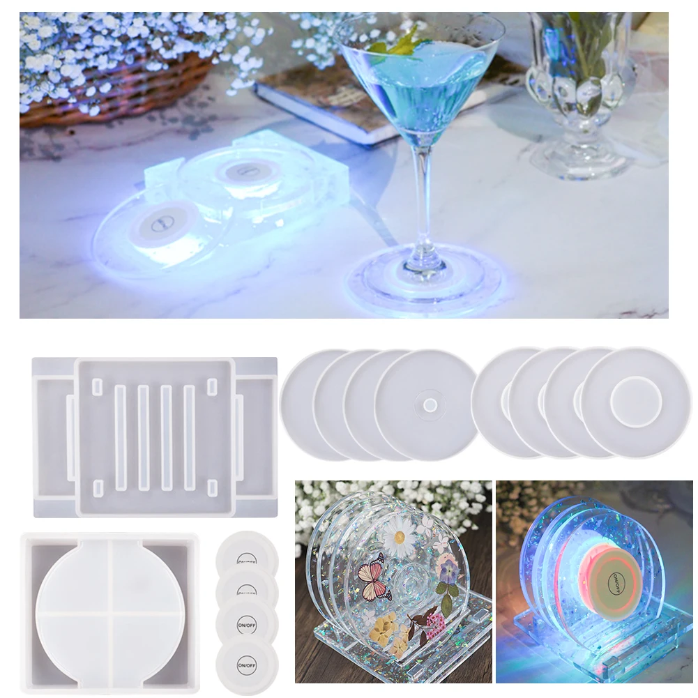 

DIY Crystal Epoxy CD Coaster Resin Mold Luminous Coaster Cover Box CD Tea Coaster Disc Silicone Mold Crafts Home Desktop Decor