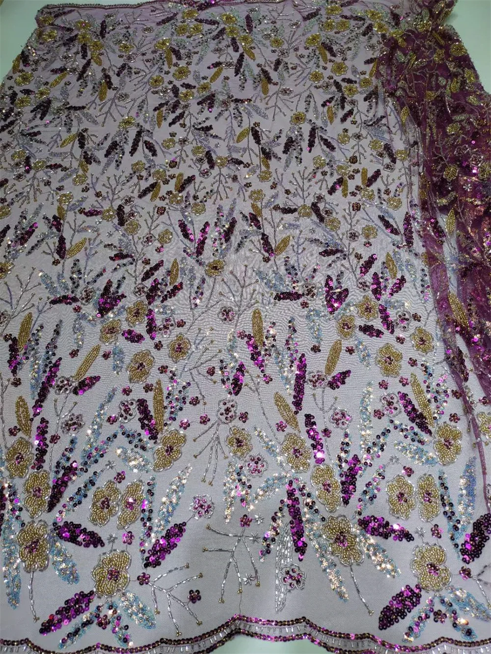 

Handmade White African Beaded Lace Fabric 2023 High Quality Embroidery Nigerian Sequins Lace Fabrics For Women French Mesh Lace
