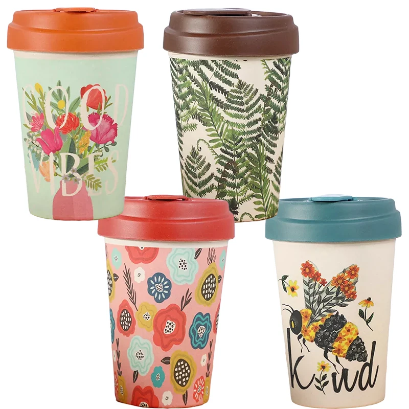 450ml New Arrival Reusable Bamboo Fibre Coffee Cup Creative Fashion Tea Mug Wheat Straw Travel With Silicone Lid |