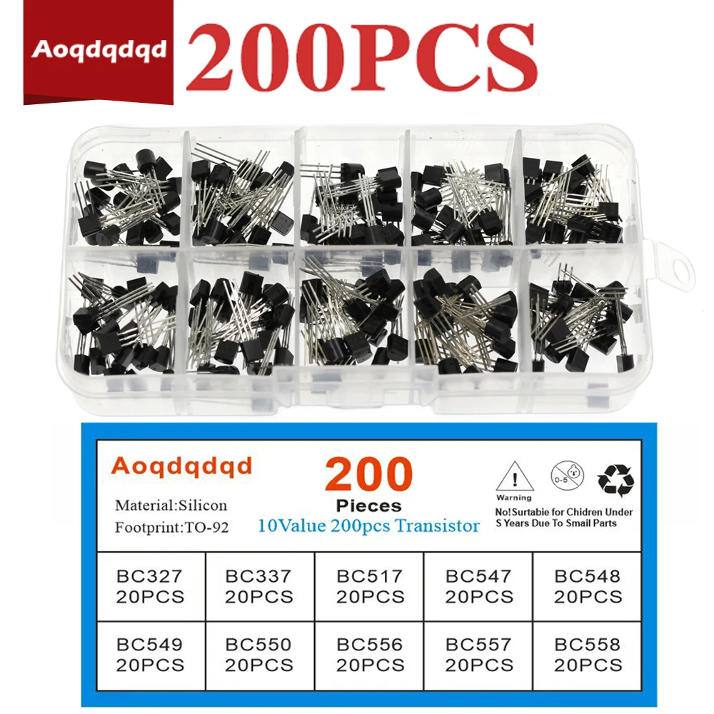 

200pcs 10 Values PNP NPN Transistor kit Assort Set BC327 BC337 BC517 BC547 BC548 BC549 BC550 BC556 BC557 BC558 Mix Diode Pack