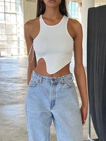 irregular tank top women sexy cropped white black polyester summer solid color o neck vests sleeveless top y2k womens clothing