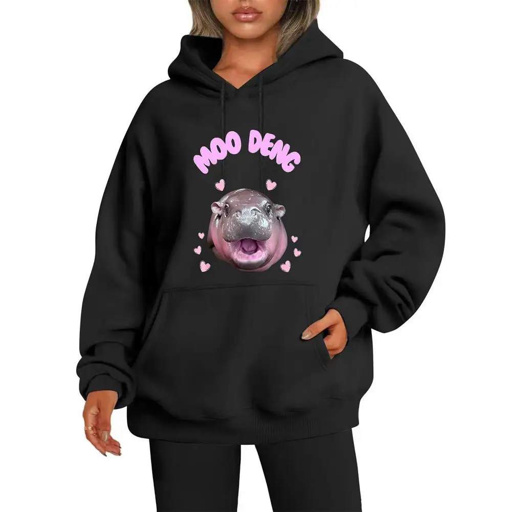 Толстовка Moo Deng свитер в стиле аниме толстовки для пар милая футболка с героями