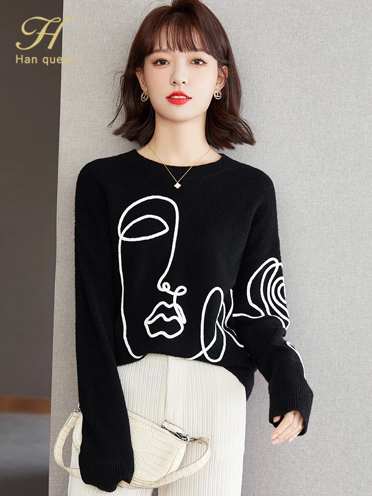 

H Han Queen Lazy Wind Tops New Korean Elastic Knit Pullovers Sweaters Chic O-Neck Autumn Bottoming Shirt Casual Sweater Women