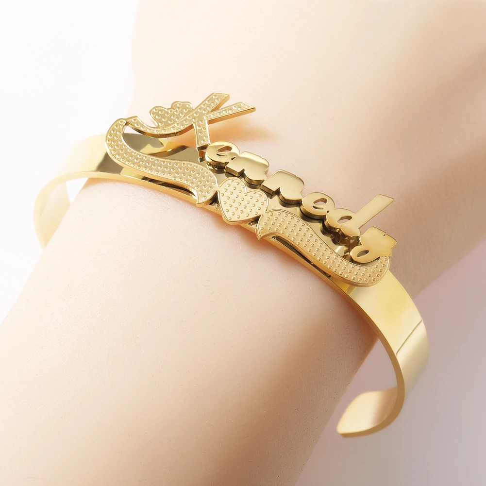 Uwin Custom Name Bracelet Vintage Jewelry Accessories Personalized 3D Embossed Stainless Steel Bangle Matching Couple Stuff