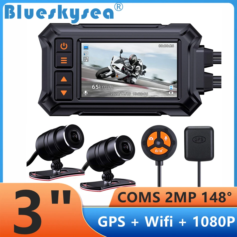 Видеорегистратор для мотоцикла Blueskysea A12 IP67 1080P GPS Wi-Fi G-датчик |