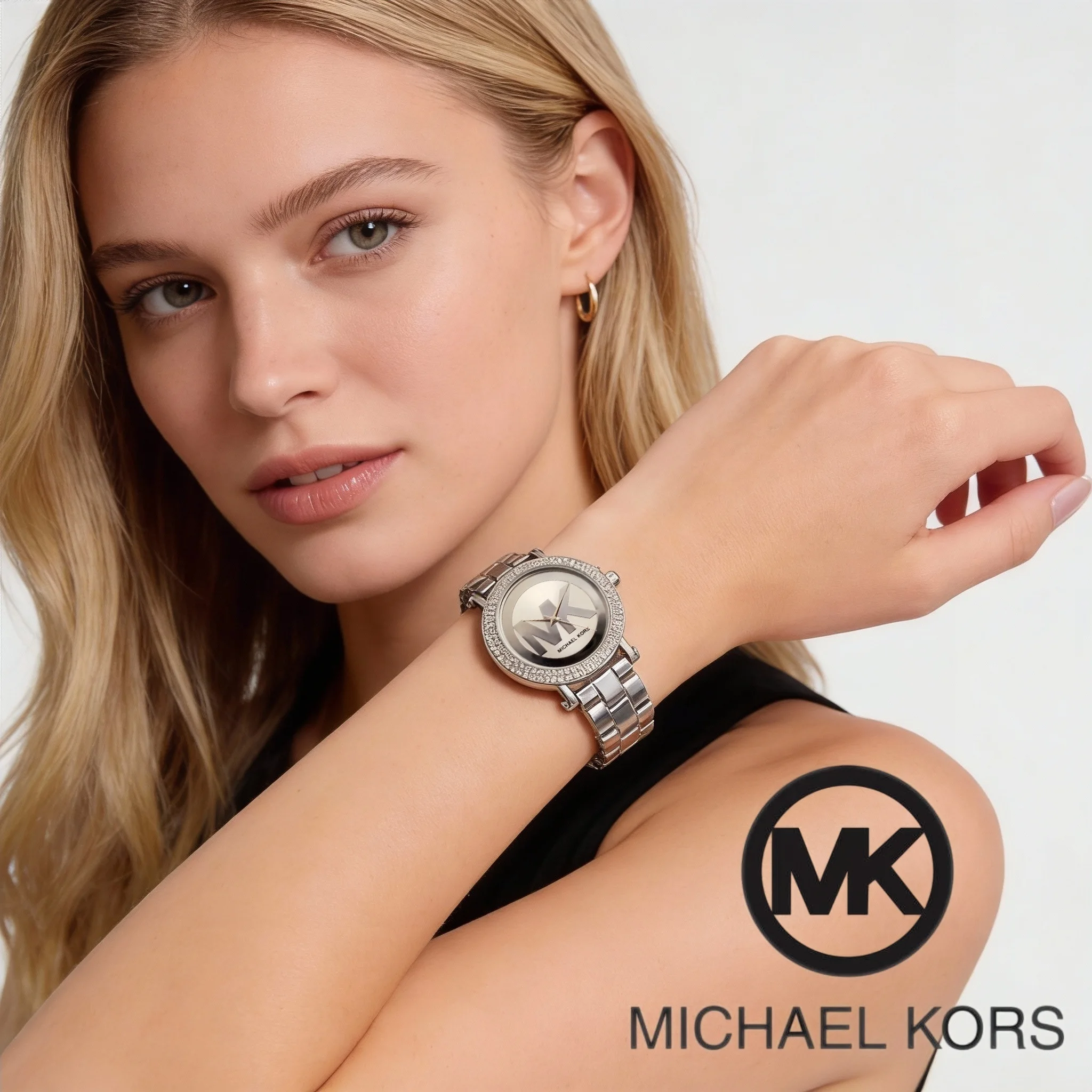Фото Женские модные часы Michael Kors, роскошные повседневные деловые кварцевые часы, многофункциональный таймер с циферблатом из сплава, инкрустированным бриллиантами №3