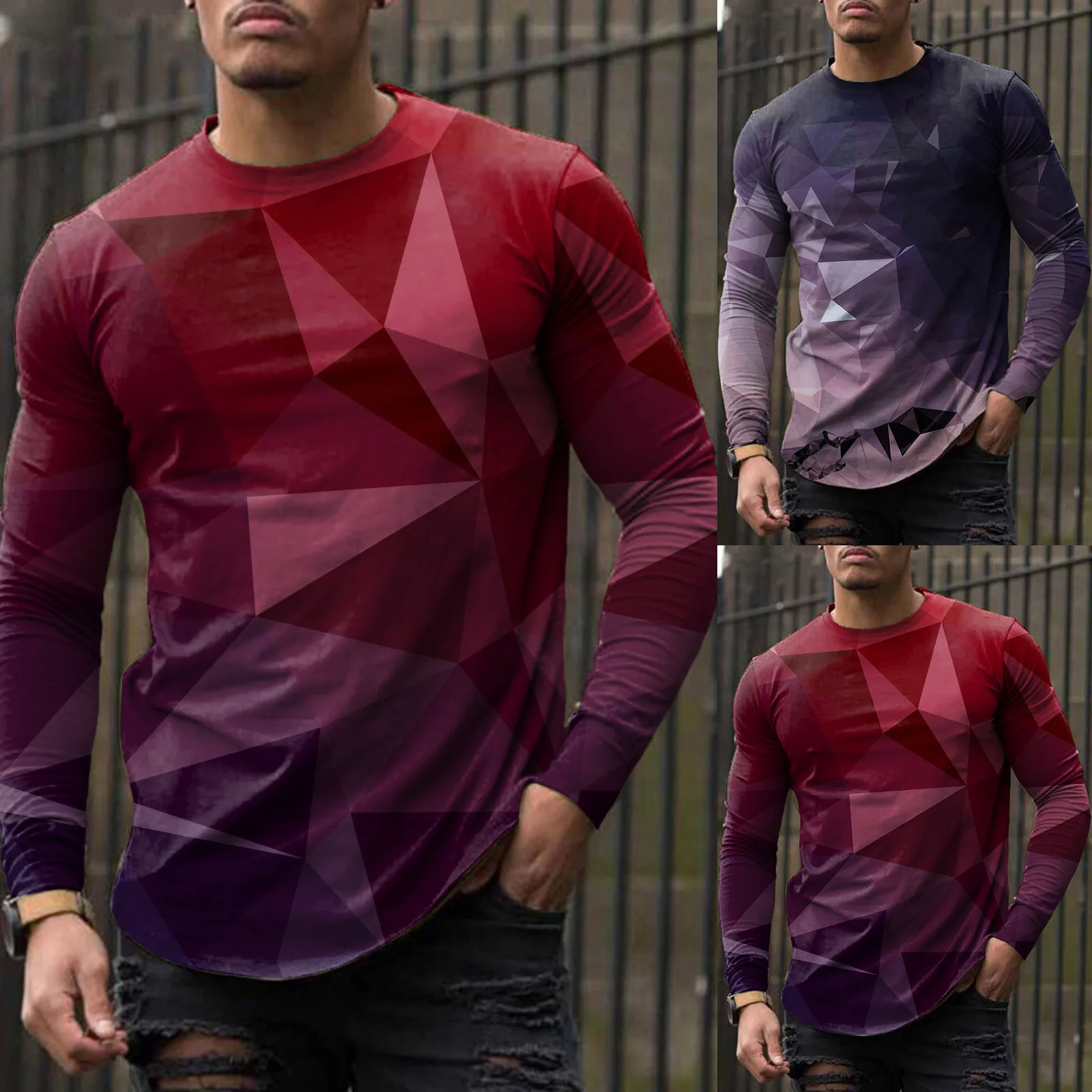 

Sleeve T-shirt Casual Blouse Spring Neck Top Round Printed Long Men's Men's Street Wear Blouse Tops For Spring Autumn Baggy