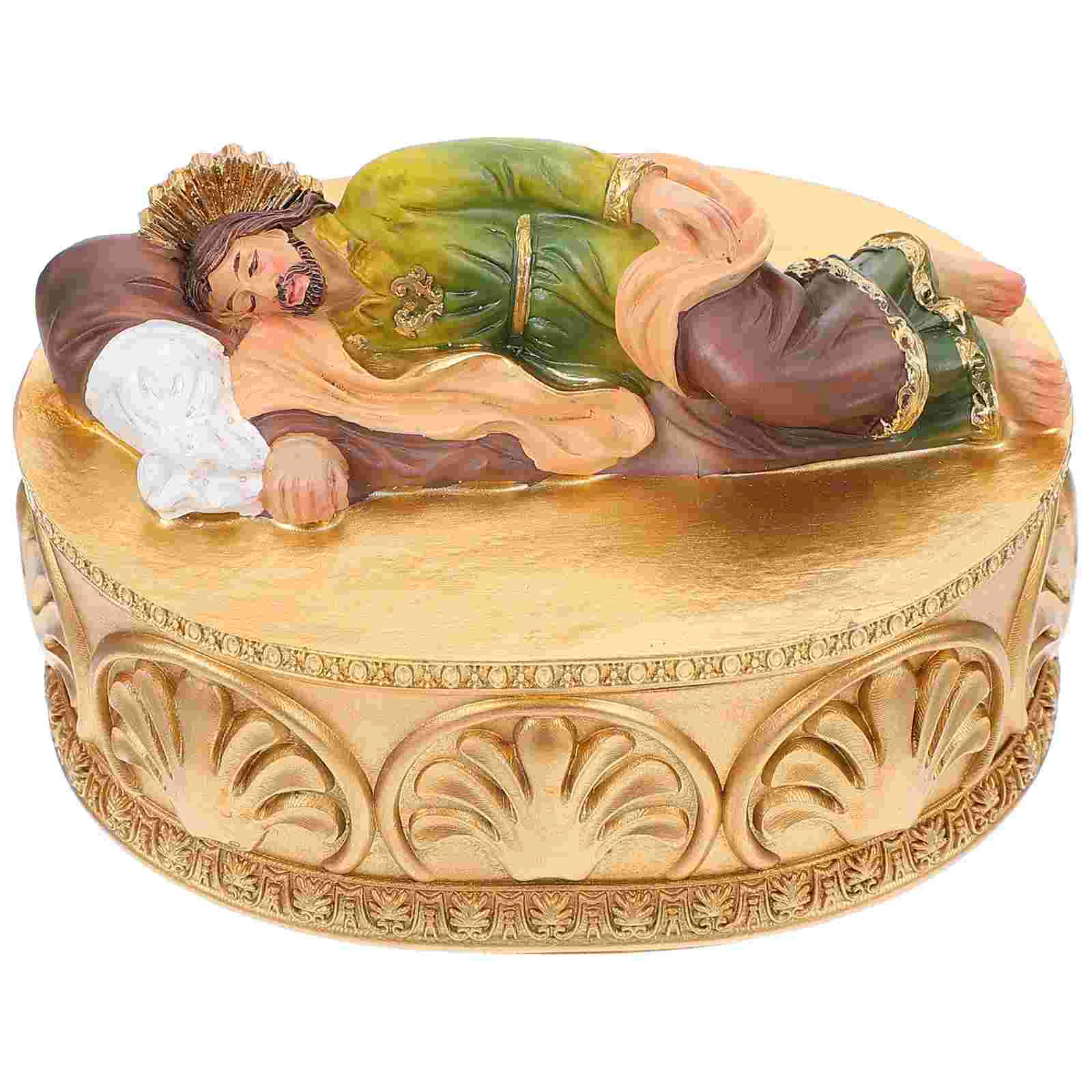 

Jewelry Box Trinket Display Religious Gift Statue Case Desktop Sleeping Storage Holder Figurine Catholic St Vintagering