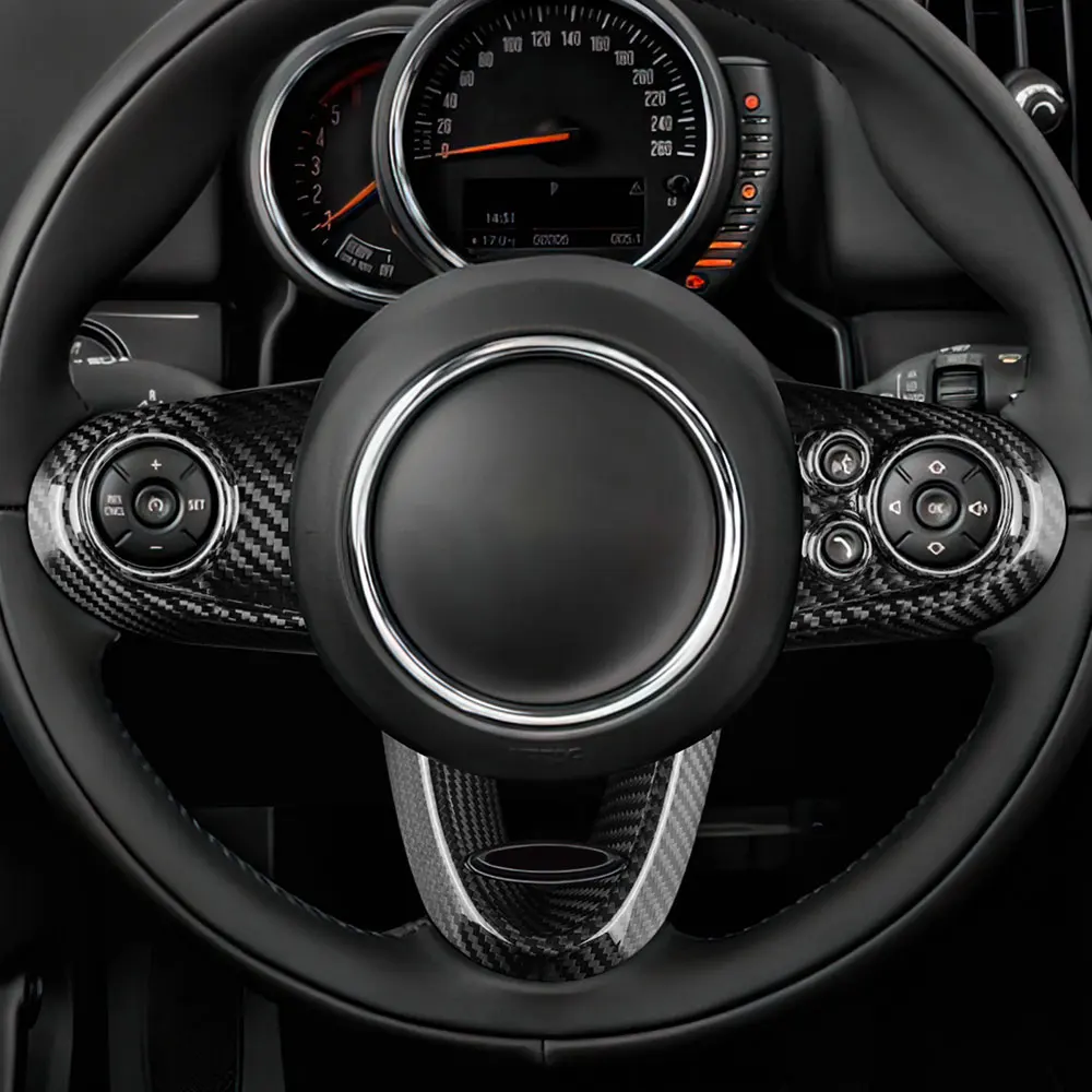 Фото Аксессуары в стиле ABS из углеродного волокна для BMW Mini Cooper S JCW F54 F55 F56 F57 F60, внутренняя крышка кнопки рулевого колеса автомобиля, декор №2