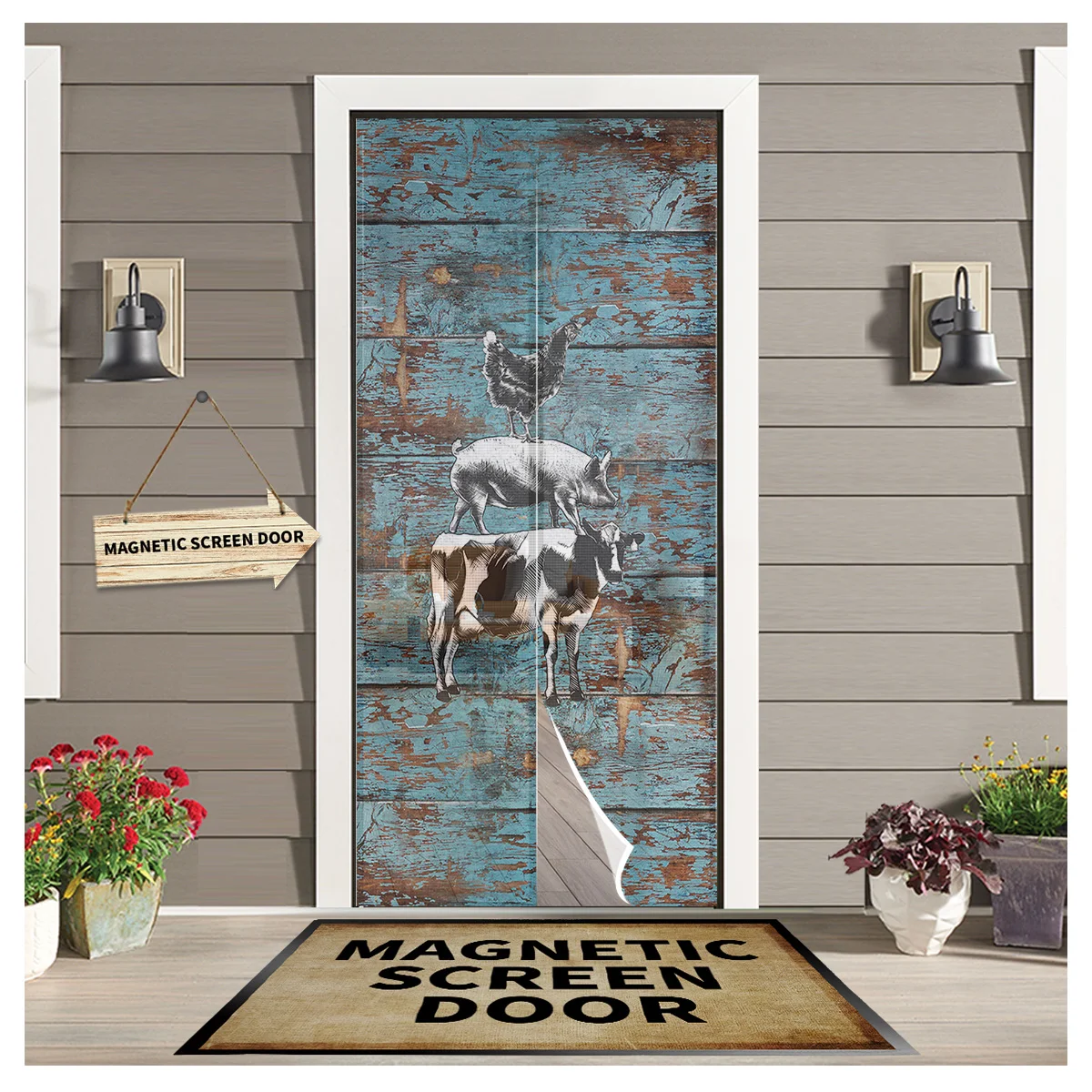 

Farm Country Animal Theme Magnetic Screen Door Curtain Anti-mosquito Magnetic Screen Net Kitchen Curtain