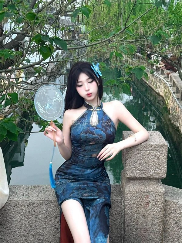 Новинка 2024 китайское улучшенное пикантное платье-Ципао без рукавов летнее Новое