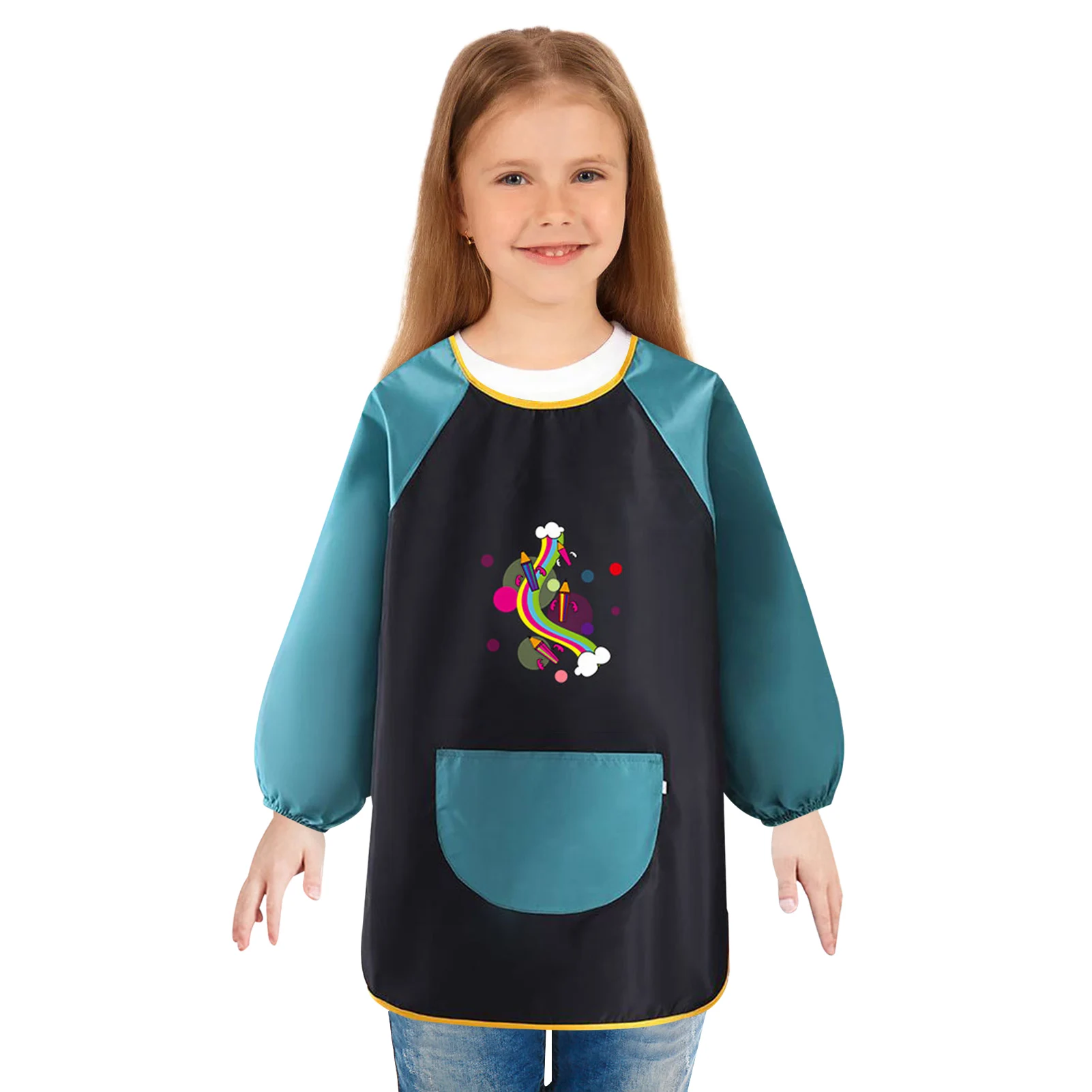 

New Arrivals Long Sleeved Gown Cartoon Print Children's Bib Waterproof Kids Boys Girls Art Craft Painting Drawing Apron