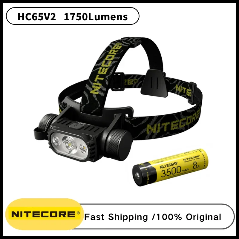 

Original NITECORE HC65 v2 1750LM USB Rechargeable LED Headlight 100° Flood LED Headlight White Red Light,3500mAh 18650 Battery