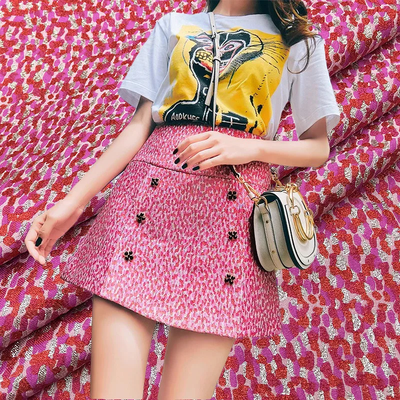 

Jacquard Fabric Gold Leopard Print Fashion Catwalk Summer Skirt Clothing Fabrics Diy Sewing Design Wholesale Cloth by the Meter